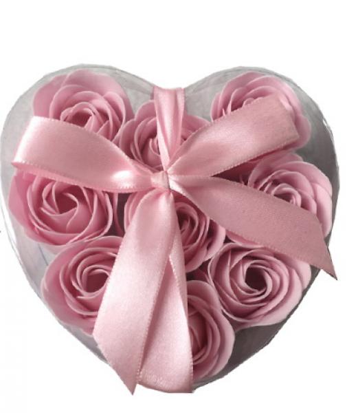 Herzbox mit 9 Baderosen rosa